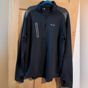 Mens OAKLEY 1/2 Zip Black Reflectice Pullover Warm Long Sleeve Shirt Thumb Holes
